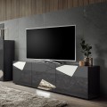 Modern TV-Bänk Med 3 Dörrar 181cm Högglansig grå Brema GR Vittoria Kampanj