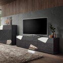 Modern TV-Bänk Med 3 Dörrar 181cm Högglansig grå Brema GR Vittoria Katalog