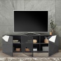 Modern TV-Bänk Med 3 Dörrar 181cm Högglansig grå Brema GR Vittoria Bestånd