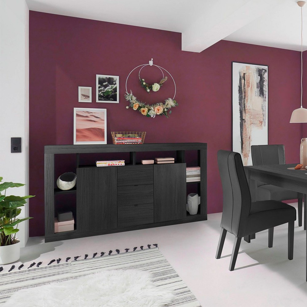 Modernt Sideboard 2 Dörrar 3 Lådor Svart Trä Skänk Astante NR