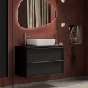 Modernt svart badrumsskåp med 2 lådor golv- och väggmonterat Bloom 110  Erbjudande