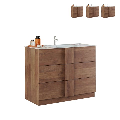 Golvstående badrumsskåp i trä 3 lådor keramiskt handfat Etoile Kampanj