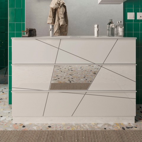 Blankt vitt golvstående badrumsskåp med 3 lådor och dubbla tvättställ Liz T Kampanj