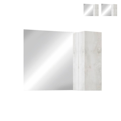 Badrumsspegel med LED-ljus och vägghängt högskåp 1 dörr vitt trä Evin Kampanj