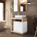 Modernt golvstående badrumsskåp 2 lådor vitt trä och tvättställ Jarad BW Katalog