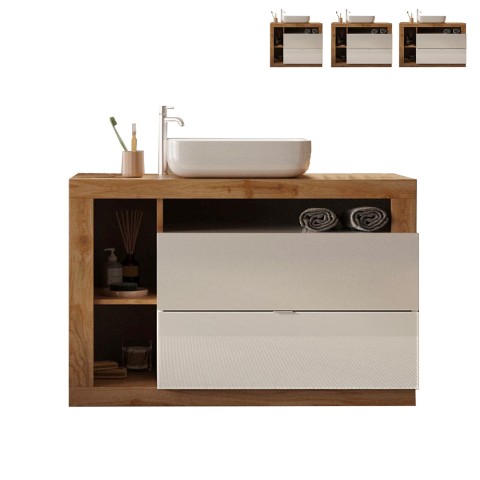 Modernt golvstående badrumsskåp 2 lådor vitt trä och tvättställ Jarad BW Kampanj
