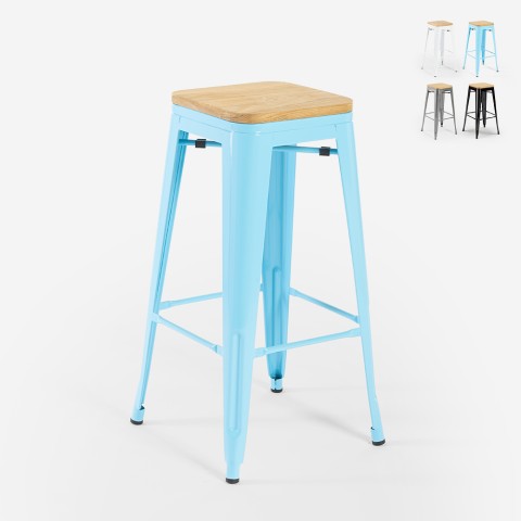 Hög barstol tolix industriell h78cm metall ram träskiva Steel Up Wood Kampanj