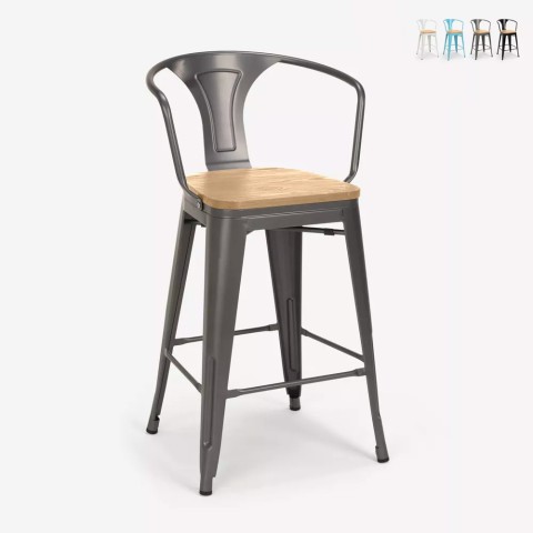 hög barstol stil industriell design bar kök steel wood back light Kampanj