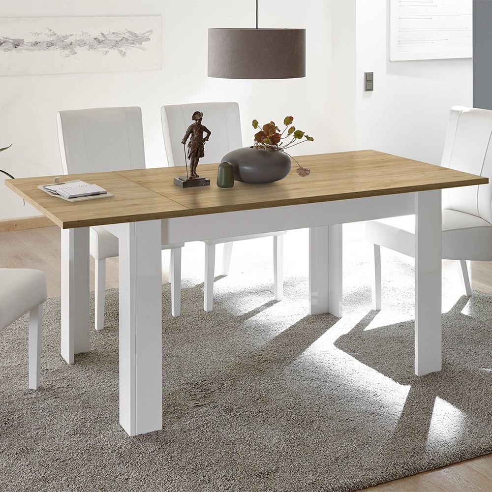 Utdragbart matbord i ek och blank vit 90x137-185cm Bellevue