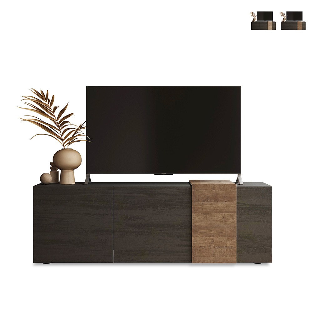 TV-bänk modern design 3 dörrar grå trä 181x44x59cm Suite