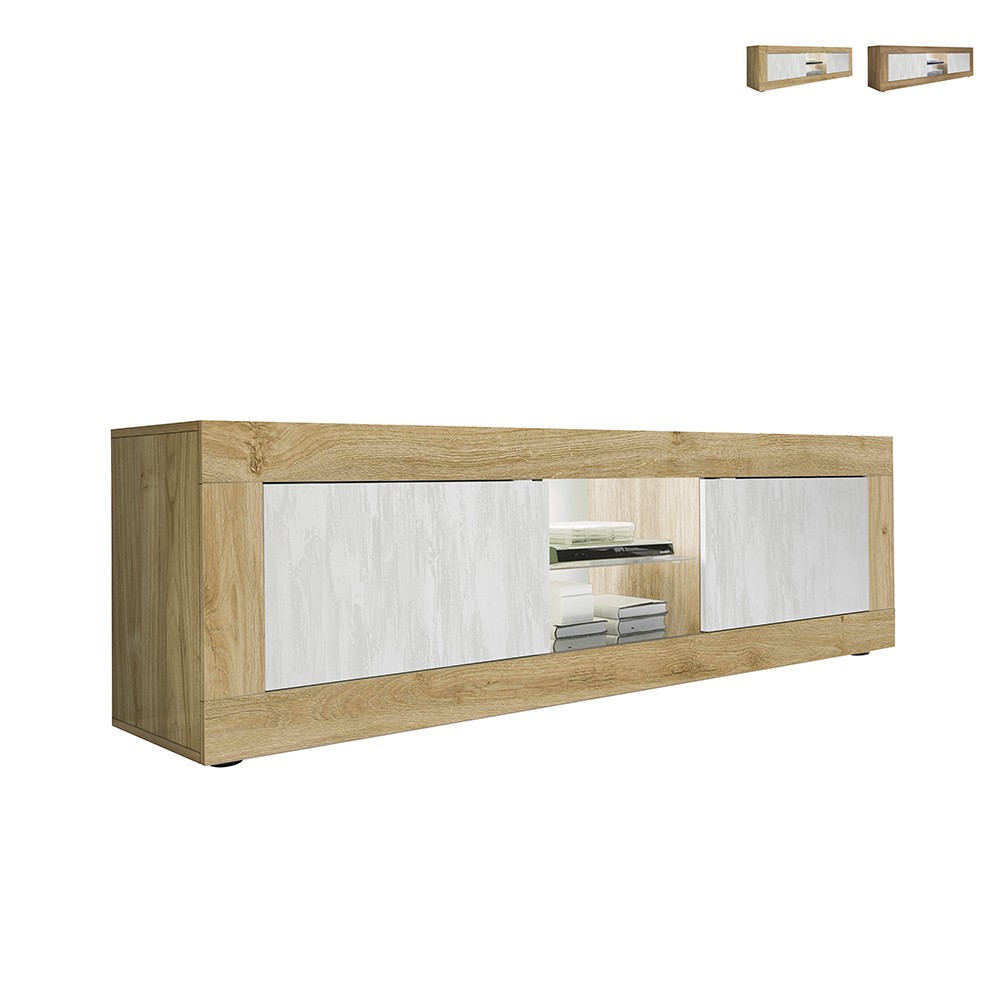 Modern TV-bänk i trä 2 vita dörrar 180 cm Nolux WB Basic