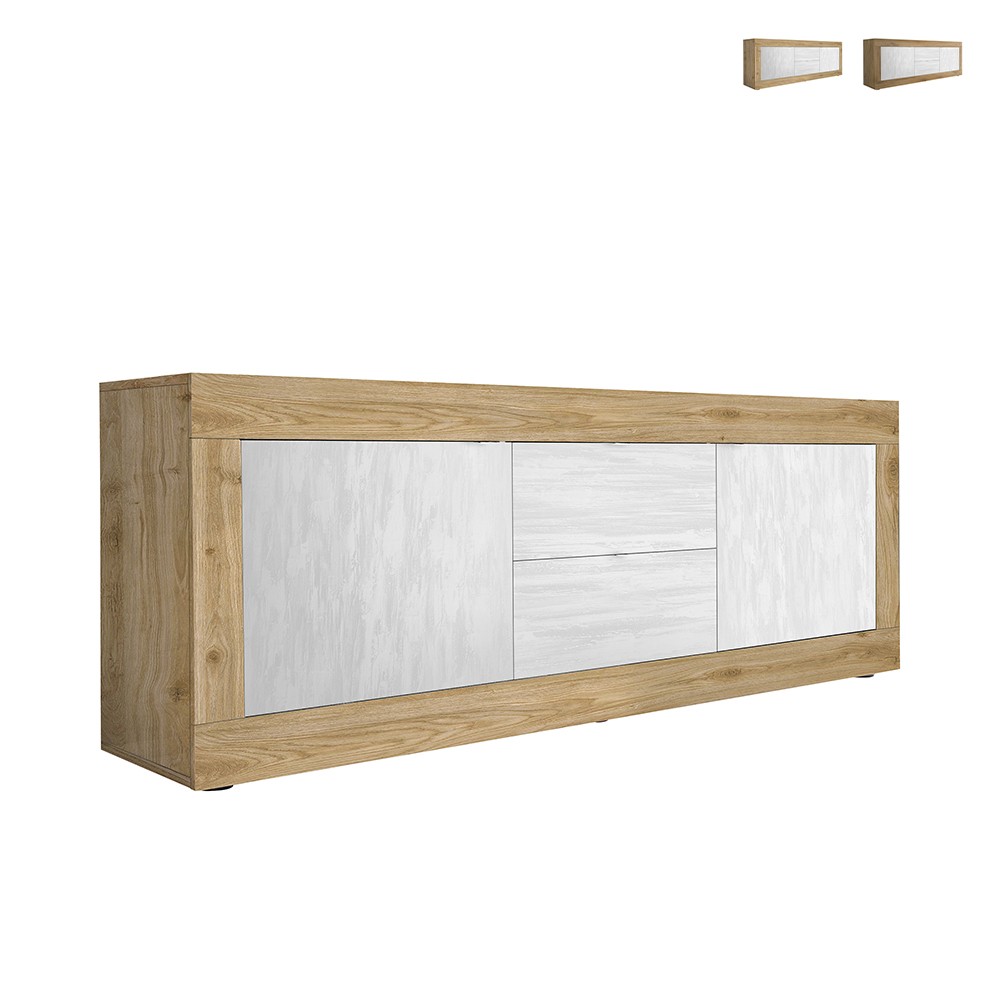 Modern TV-Bänk I Trä med 2 dörrar och 2 lådor vit färg 210 cm Visio WB