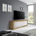 Modern TV-Bänk I Trä med 2 dörrar och 2 lådor vit färg 210 cm Visio WB Mått