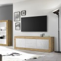 Modern TV-Bänk I Trä med 2 dörrar och 2 lådor vit färg 210 cm Visio WB Kostnad