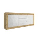 Modern skänk sideboard i trä 3 lådor 2 dörrar vit Tribus WB Basic Bestånd