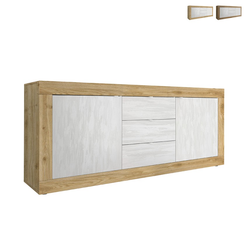 Modern skänk sideboard i trä 3 lådor 2 dörrar vit Tribus WB Basic Kampanj