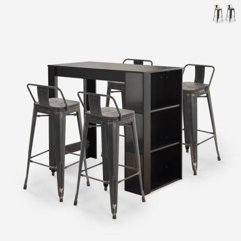 Set Med Högt Svart Bord 120x60cm 4 Tolix barstolar med ryggstöd Cruzville Kampanj
