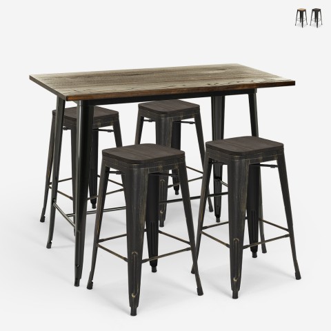 Set Med Högt Bord 120x60cm 4 barpallar tolix industriell stil Farley Kampanj
