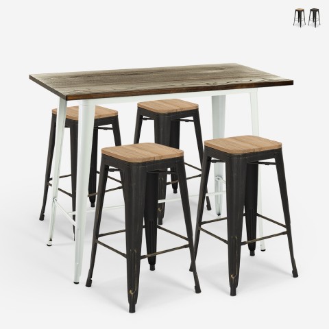 Set Med Högt Bord 120x60cm 4 Barpallar Tolix Industriell Stil Navarro Kampanj