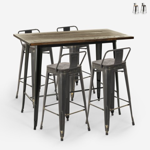 Set Med Högt Bord 120x60cm 4 Tolix Barstolar Med Ryggstöd Wahoo Kampanj