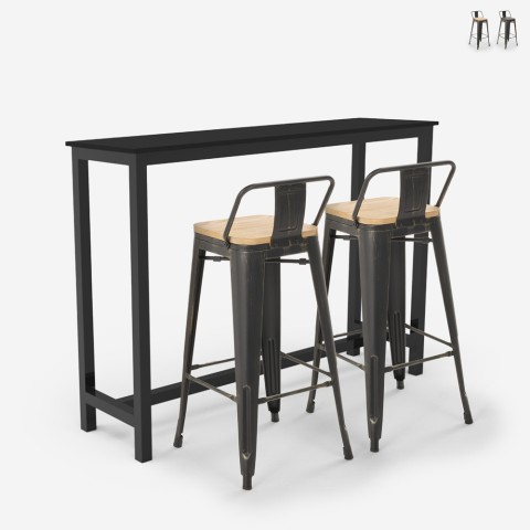 Set Med Högt Svart Bord 140 x 40cm 2 Tolix Barstolar industriell Stil Rexford Kampanj