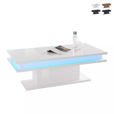 Glansigt vitt soffbord modern design 100x55cm LED-ljus Little Big Kampanj