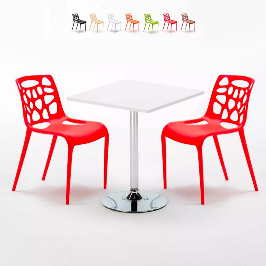 Vitt Kvadratiskt Bord 70x70cm Med 2 Inomhus Stolar Gelateria Cocktail Katalog
