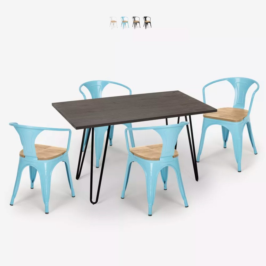 set bord 120x60cm industriell stil 4 trä stolar wismar top light Försäljning