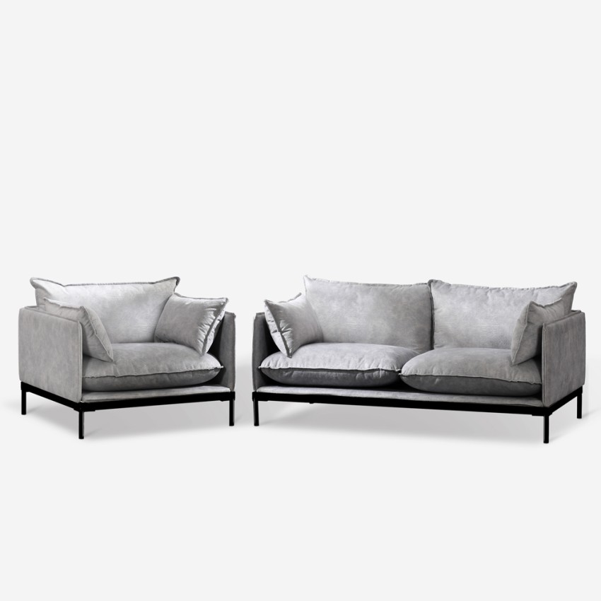 Set med 2-sits soffa och fåtölj i grått tyg modern stil Hannover Kampanj