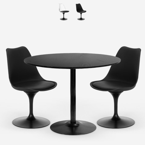 Set med svart runt Tulipan matbord 80cm och 2 transparenta stolar  Haki Kampanj