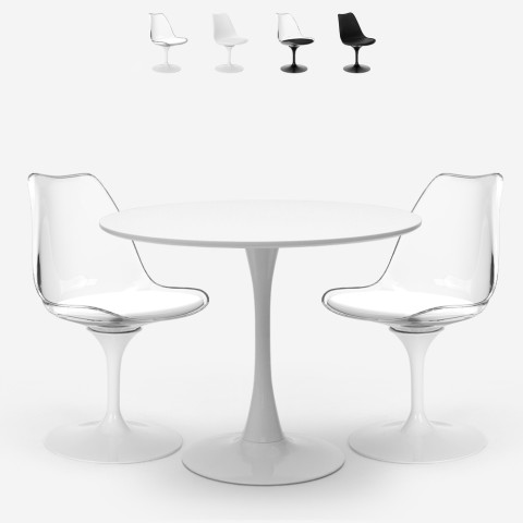 Set med 2 stolar  och Tulipan  svart vittt runt bord 60cm Nuit Kampanj