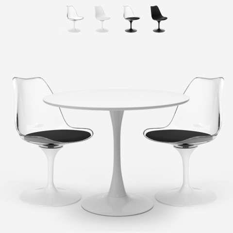 Set med Tulipan runt matbord 70cm svart vitt och 2 stolar Seriq Kampanj