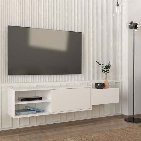 Vägghängd Vit TV-Bänk med 2 dörrar 160x30x33 cm mediaförvaring vardagsrum Dione Kampanj