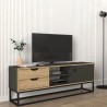 TV-Bänk industriell stil trä och metall svart 2 lådor Dolores Rabatter