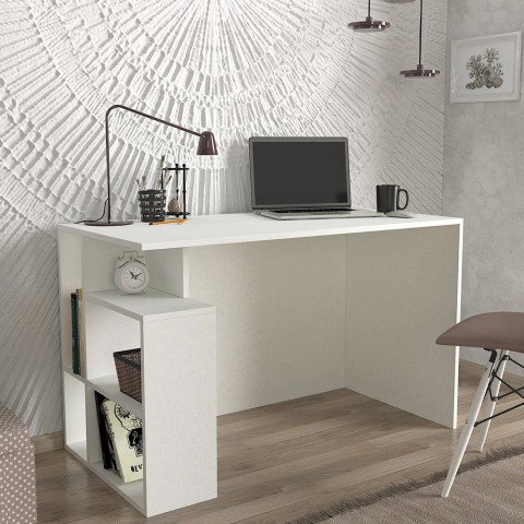 Modernt vitt kontorsskrivbord med hyllor 120x60x74cm Labran Kampanj