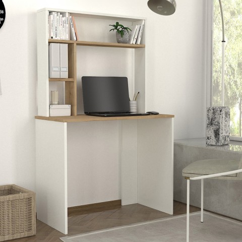 Skrivbord för kontor 90x45x148cm vitt trä med bokhyllor Ester Kampanj