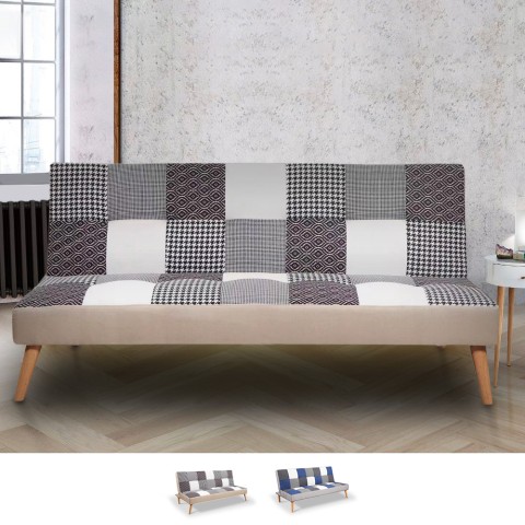 Soffa-säng 2-3 platser i modern patchwork-tyg i Kolorama+-stil. Kampanj
