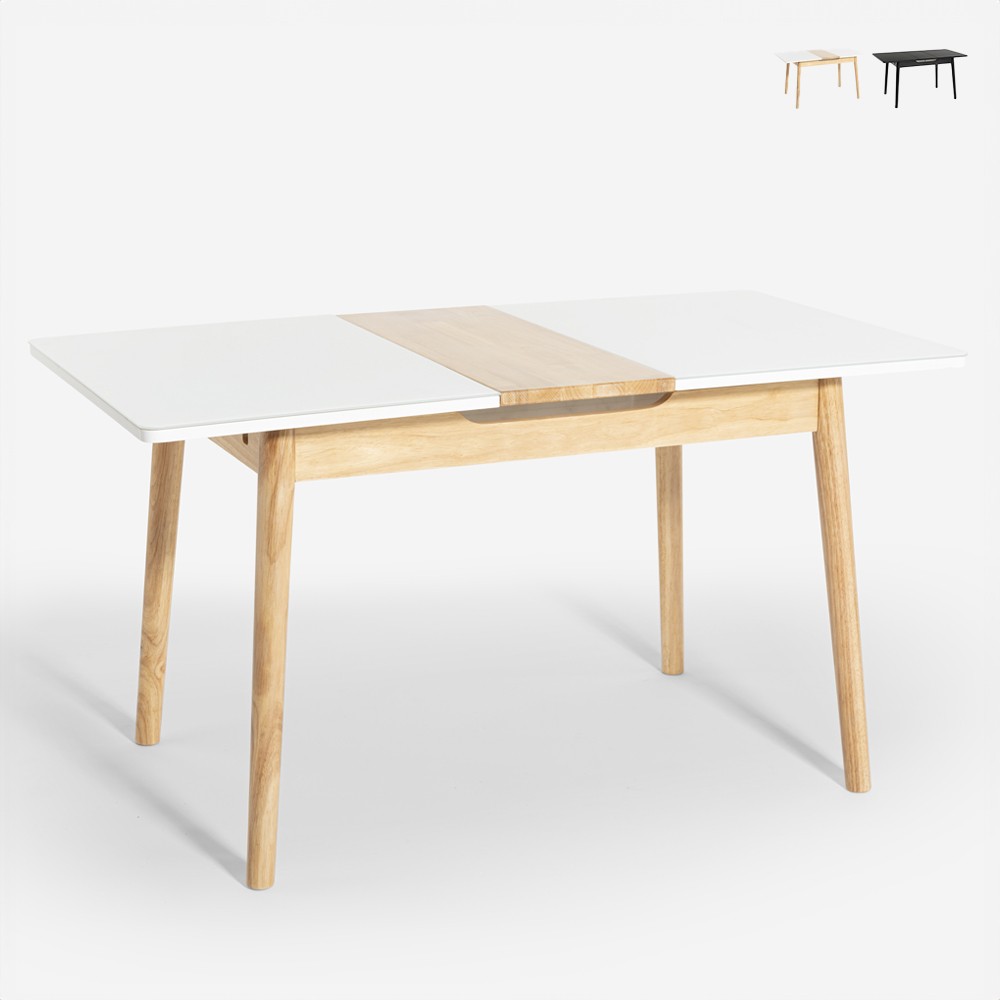 Förlängbart träbord 115-145x80cm kök vitt svart Pixam