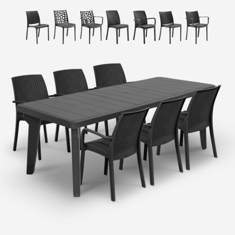 Trädgårdsmöbelset bord förlängbart 160-220cm 6 stolar svart Liri Dark Kampanj