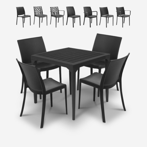 Svart Trädgårdsgrupp kvadratiskt bord 80x80cm 4 stolar utomhus Provence Dark Kampanj