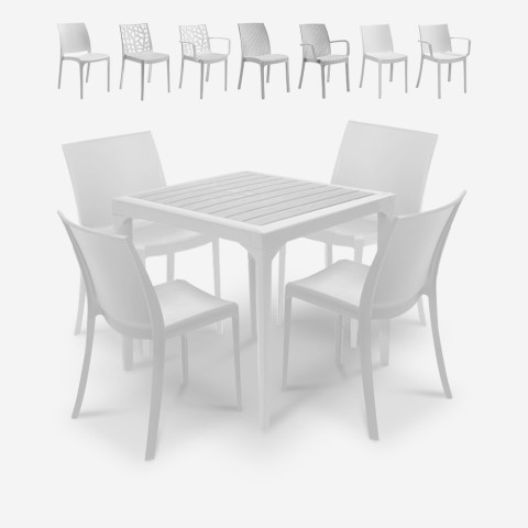 Utemöbelset bord 80x80cm 4 stolar utomhus vit Provence Light Kampanj