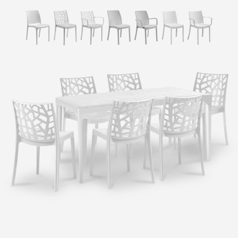 Trädgårdsmöbelset 6 stolar utomhusbord 150x90cm vit Sunrise Light Kampanj