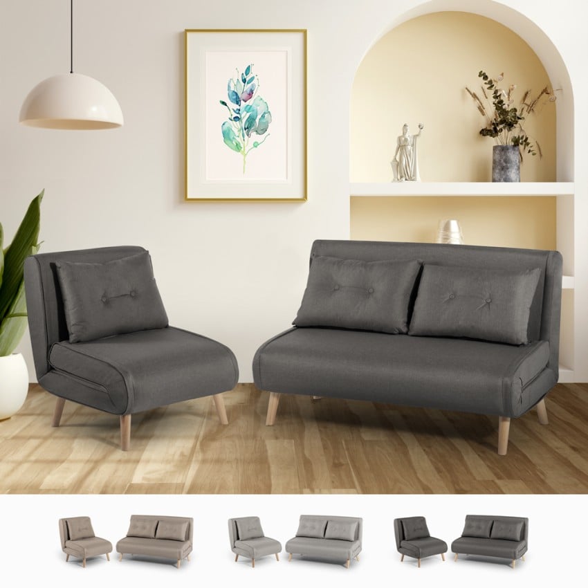 Set med 2-sits bäddsoffa och hopfällbar fåtölj skandinavisk stil Sienna Kampanj