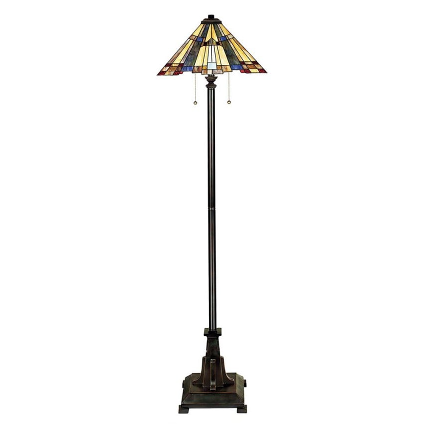 Klassisk golvlampa i Tiffany-stil med färgad skärm Inglenook Kampanj