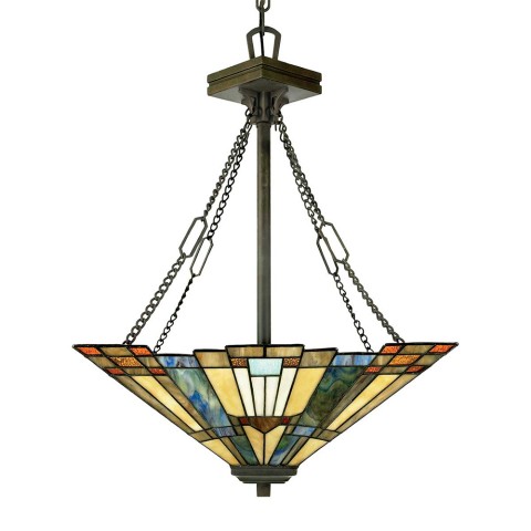 Klassisk ljuskrona i Tiffany-stil 3 lampor glasskärm Inglenook Kampanj