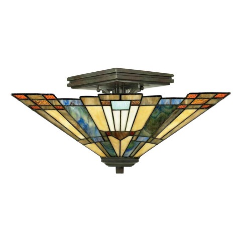 Taklampa i Tiffany-stil 2 lampor lampskärm Inglenook Kampanj