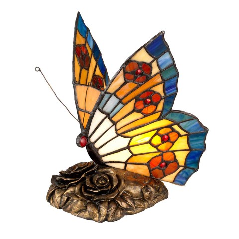 Tiffany Bordslampa Fjärilsformad skärm av färgat glas Obutterfly Kampanj