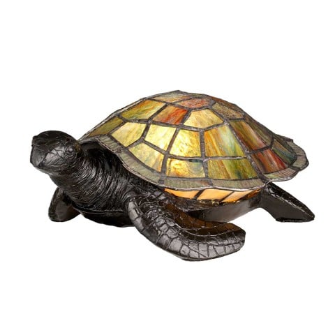 Bordslampa sköldpadda Tiffany-stil färgad lampskärm Sawback Kampanj