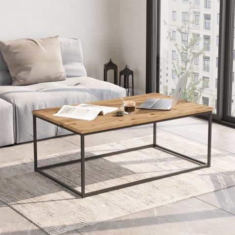 Soffbord i trä metall minimalistisk industriell stil 100x60cm Nael Kampanj