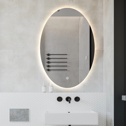 Modernt ovalt badrumsspegel med LED-belysning 50x70cm upplyst Sodin M Kampanj